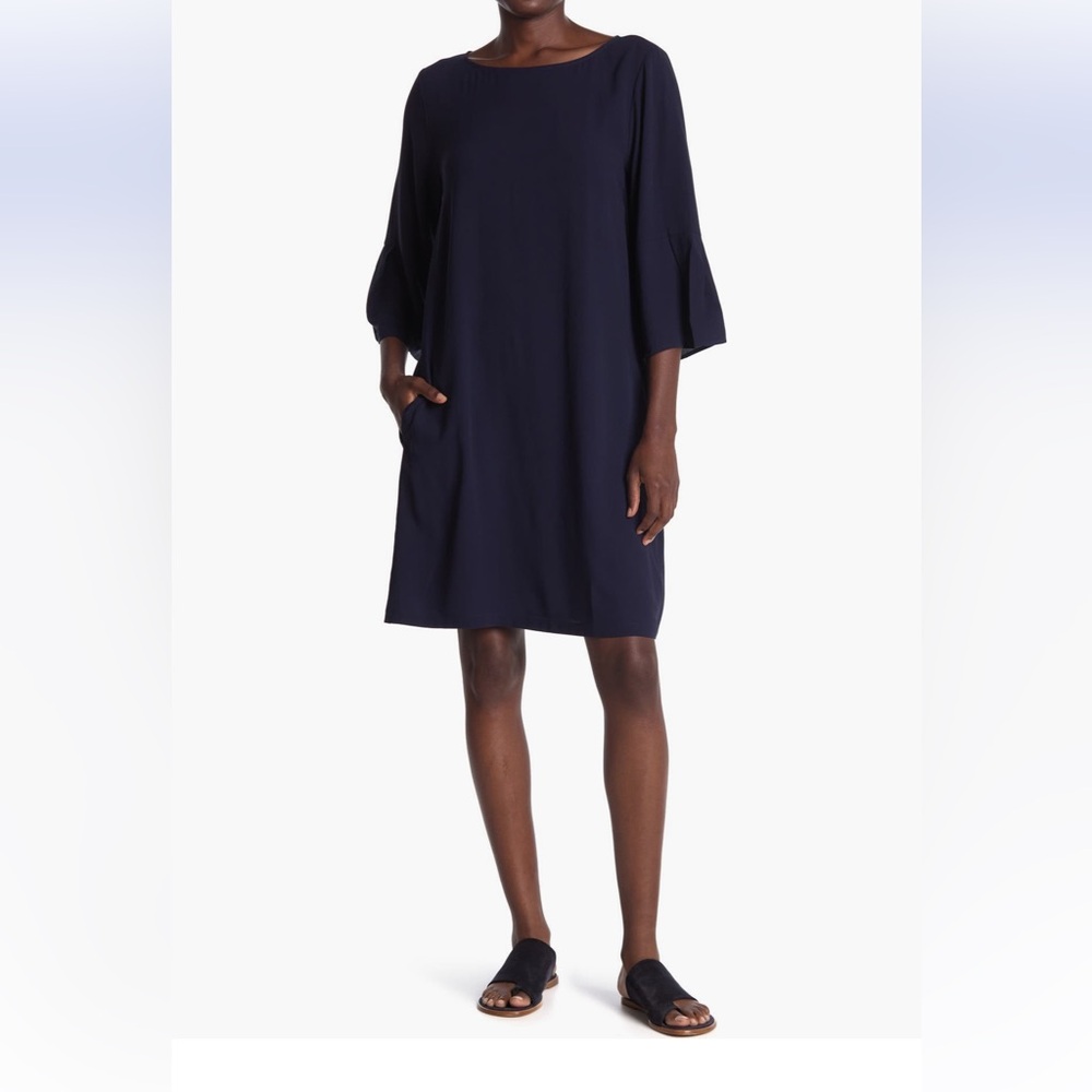 Eileen Fisher silk georgette bateau neck dress